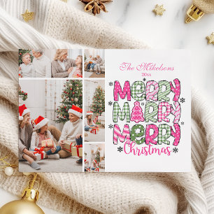 5 Foto Roze Groen Prettig Kerstfeest Feestdagenkaart