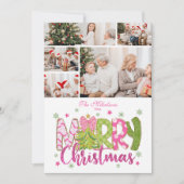 5 Foto Roze Groene Boog Boom Vrolijk Kerstfeest Feestdagenkaart (Voorkant)