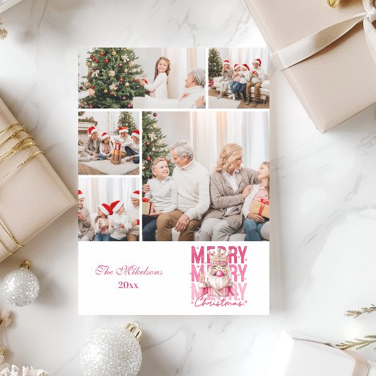 5 Foto  Roze Notenkraker Kerst Feestdagenkaart