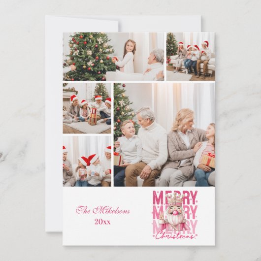 5 Foto  Roze Notenkraker Kerst Feestdagenkaart (Voorkant)