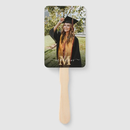 5 Foto Simple Afstuderen Navy Blue en Gold Handwaaier (Achterkant)