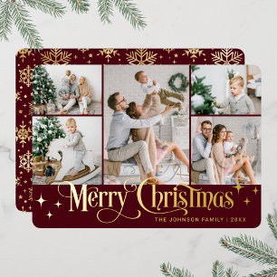5 FOTO Sparkle Merry kerstGold Folie Feestdagenkaart