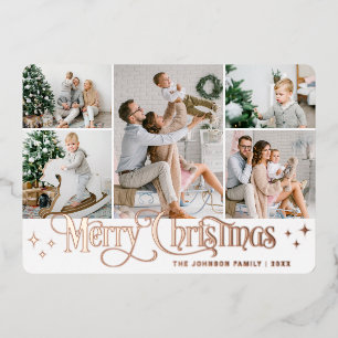 5 FOTO Sparkle Merry Roos Gold Folie Feestdagenkaart