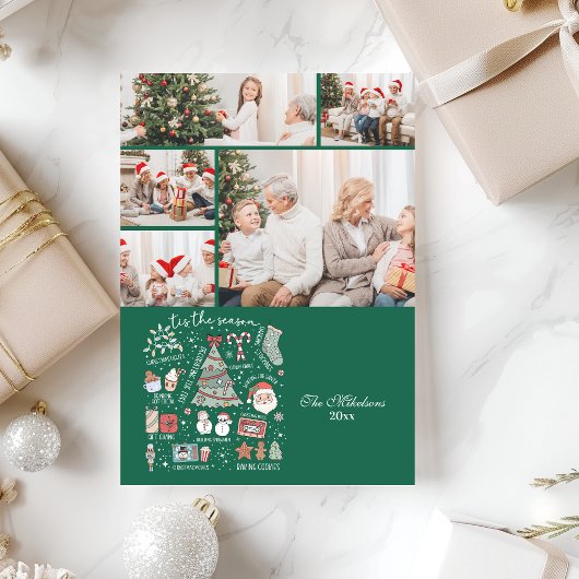 5 foto tis het seizoen retro groene kerst feestdagenkaart