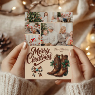 5 Foto Westerse Strik en Laarzen Kerstmis Feestdagenkaart