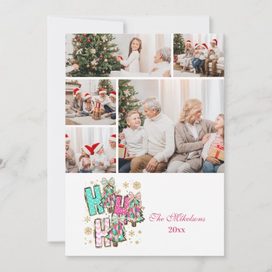 5 foto Whimsical Ho Ho Kerstfamilie Feestdagenkaart (Voorkant)