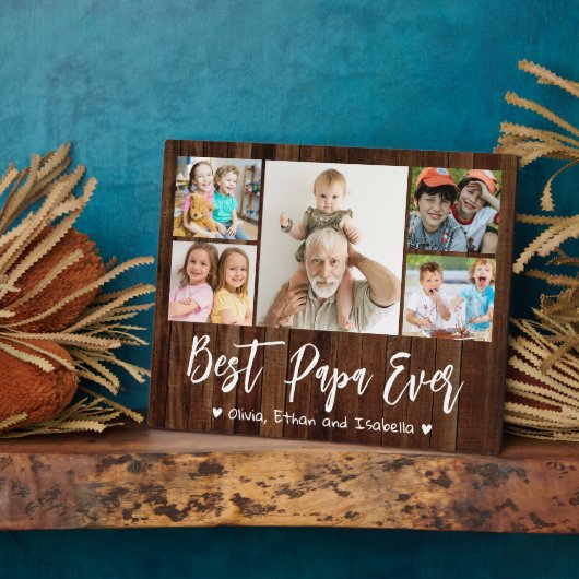 5 Fotocollage Beste Papa Ooit Grootkinderen Hout Fotoplaat (Zijkant)