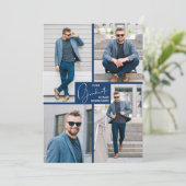 5 Fotocollage Blauw Graduation Party Kaart (Staand voorkant)