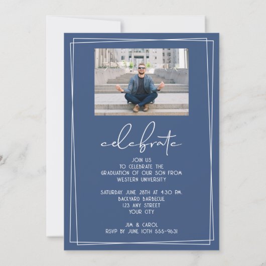 5 Fotocollage Blauw Graduation Party Kaart (Achterkant)