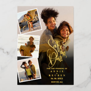 5 Fotocollage Bruiloft Goud Script Save The Date Folie Uitnodiging