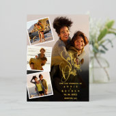 5 Fotocollage Bruiloft Goud Script Save The Date Folie Uitnodiging (Staand Voorkant)