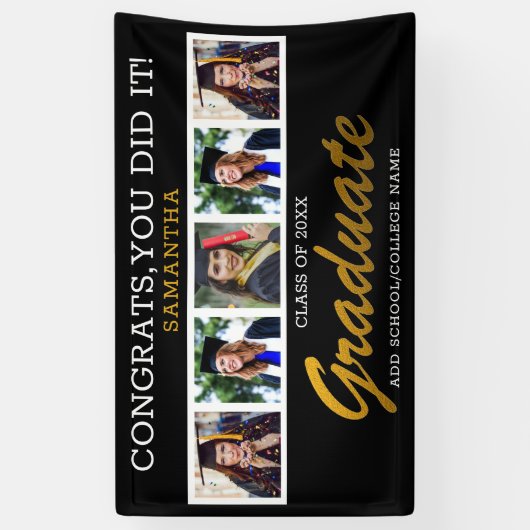 5 Fotocollage Congrats Afstuderen 2025 Afstuderen Spandoek (Verticaal)