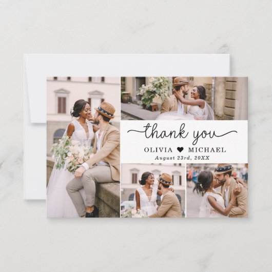 5 Fotocollage Elegant Script Wedding Bedankkaart (Voorkant)
