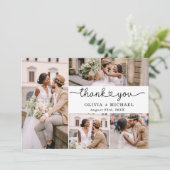 5 Fotocollage Elegant Script Wedding Bedankkaart (Staand voorkant)