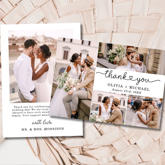 5 Fotocollage Elegant Script Wedding Bedankkaart
