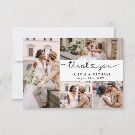 5 Fotocollage Elegant Script Wedding Bedankkaart (Voorkant)
