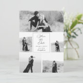 5 Fotocollage Monochrome Zwart-witte bruiloft Save The Date (Staand voorkant)
