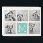 5 Fotocollage Monogram - Wit en Blauwgroen Houten Kist Print<br><div class="desc">U kunt vierkante of selfie foto's voor dit ontwerp gebruiken. Gebruik vijf vierkante foto's om een uniek en persoonlijk cadeau te creëer. Of je kunt de hipster puppy houden en een trendy keepslag maken. Als u de afbeeldingen moet aanpassen,  klik op het aanpassingshulpmiddel om veranderingen aan te brengen.</div>