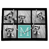 5 Fotocollage Monogram Zwart en Blauwgroen Groot Cadeauzakje (Voorkant)