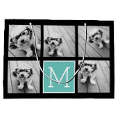 5 Fotocollage Monogram Zwart en Blauwgroen Groot Cadeauzakje (Achterkant)