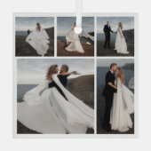 5 Fotocollage Onze eerste kerst bruiloft paar Glas Ornament (Achterkant)