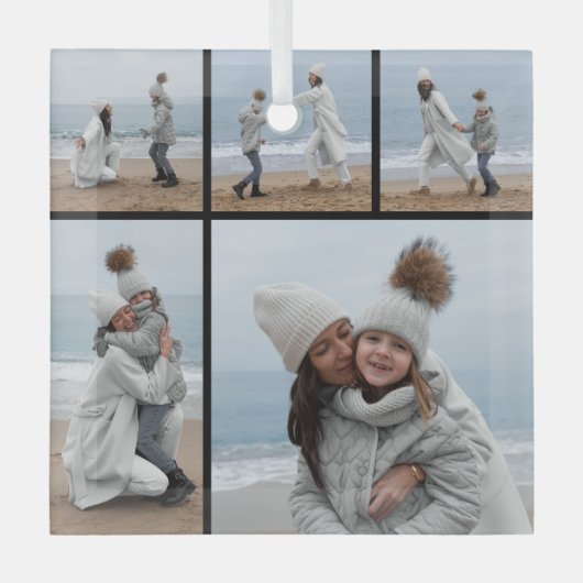 5 Fotocollage Onze eerste kerst bruiloft paar Glas Ornament (Voorkant)