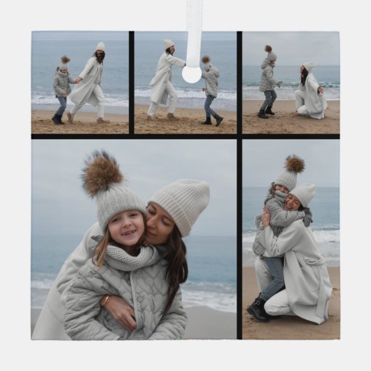 5 Fotocollage Onze eerste kerst bruiloft paar Glas Ornament (Achterkant)