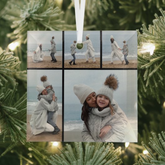 5 Fotocollage Onze eerste kerst bruiloft paar Glas Ornament (Insitu)