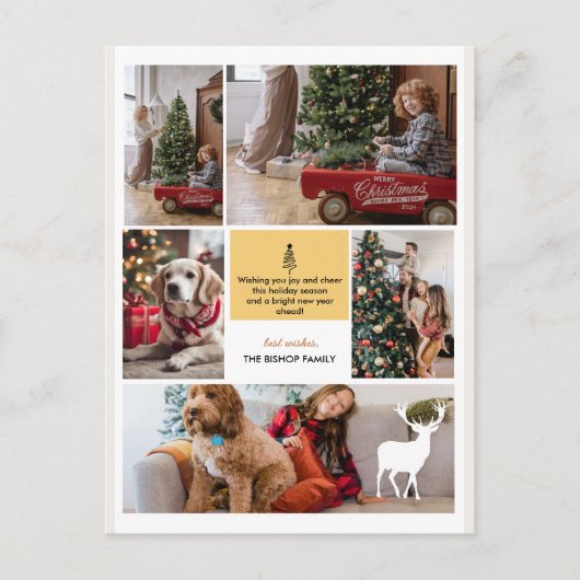 5 Fotocollage Vrolijke Kerstmis Script Groet Feestdagenkaart (Voorkant)