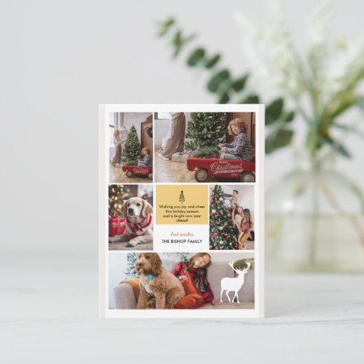 5 Fotocollage Vrolijke Kerstmis Script Groet Feestdagenkaart (Staand voorkant)