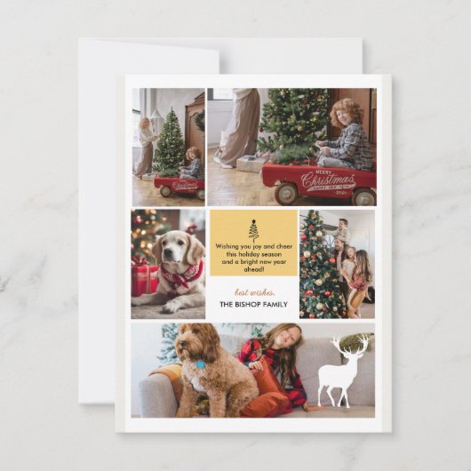 5 Fotocollage Vrolijke Kerstmis Script Groet Feestdagenkaart (Voorkant)