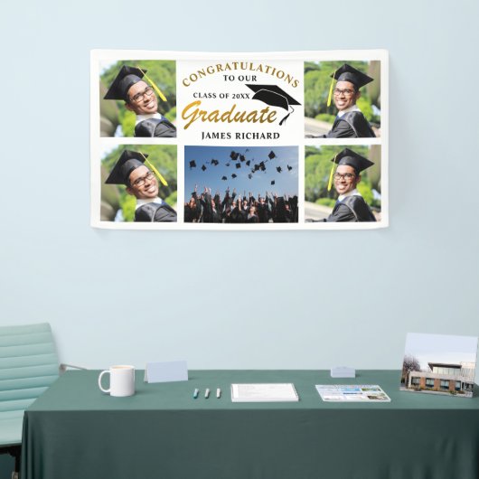 5 Fotocollage Zwart en Goud Afstuderen 2025 Spandoek (Beurs)