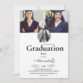 5 Foto's Black Bow Disco Ball Graduation Party Kaart (Achterkant)