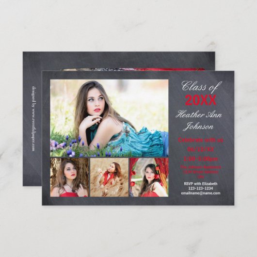 5 Foto's Collage - 3x5 Afstuderen Aankondiging (Voorkant / Achterkant)