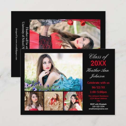 5 Foto's Collage - 3x5 Afstuderen Aankondiging (Voorkant / Achterkant)