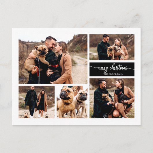5 Foto's Collage Chic Script Merry KerstBlack Briefkaart (Voorkant)