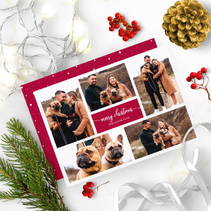 5 Foto's Collage Chic Script Merry Kerstmis Kaart