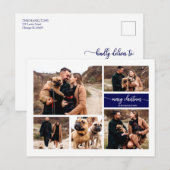 5 foto's Collage Chic Script Vrolijk Kerstblauw Briefkaart (Voorkant / Achterkant)