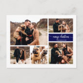 5 foto's Collage Chic Script Vrolijk Kerstblauw Briefkaart (Voorkant)
