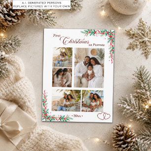 5 foto's collage Eerste kerst als ouders  Briefkaart
