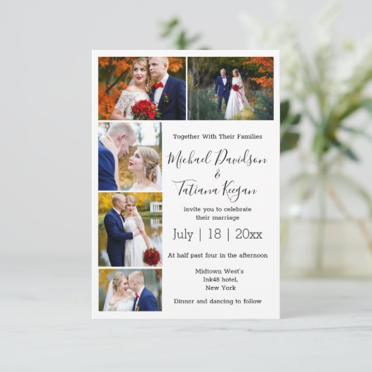 5 foto's collage gedrukt en digitale bruiloft kaart (Staand voorkant)