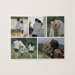 5 Foto's Collage Gepersonaliseerde Familie Legpuzz Legpuzzel
