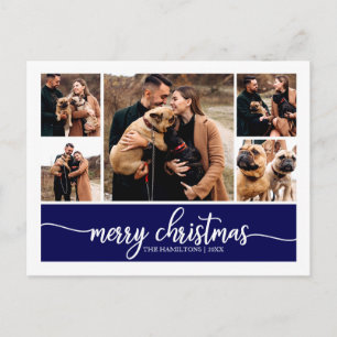 5 foto's collage stijlvol prettig kerstfeest blauw briefkaart