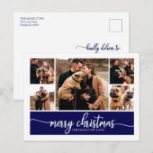 5 foto's Collage Stijlvol Vrolijk Kerstblauw Briefkaart (Voorkant / Achterkant)