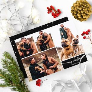 5 foto's collage stijlvolle vrolijk kerstfeest zwa kaart