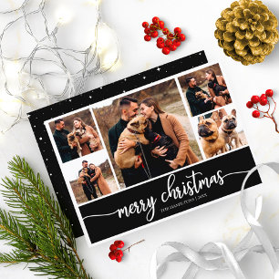 5 foto's collage stijlvolle vrolijk kerstfeest zwa kaart