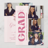 5 Foto's Coquette Blush Bow Graduation Party Kaart (Voorkant / Achterkant)