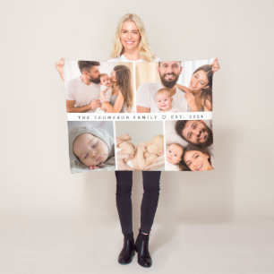 5 foto's Galerij Familie Collage Gepersonaliseerd Fleece Deken