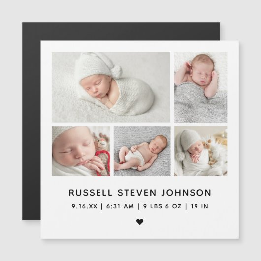 5 foto's Geboorteaankondiging Magneet Kaart (Voorkant / Achterkant)