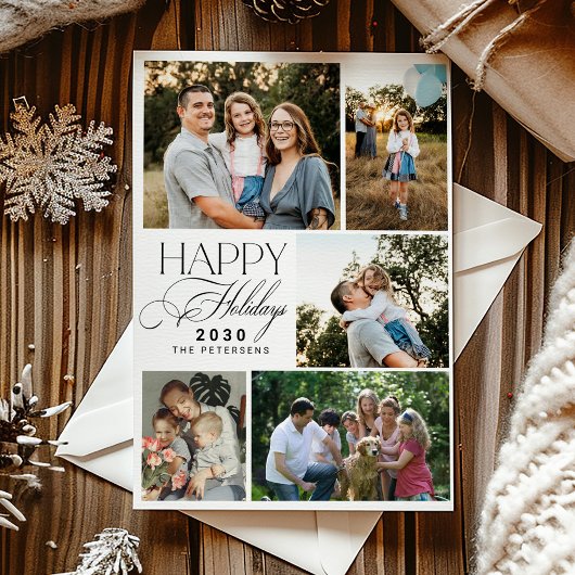 5 foto's Kerstmis modern script Prettige Feestdage Feestdagenkaart